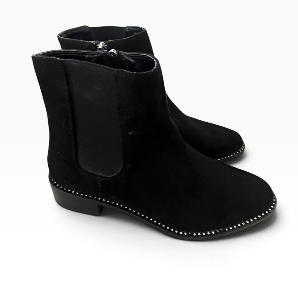 Bebe Black Midolo Chelsea Ankle Bootie Women’s 8 Boots Rhinestones Block Heel